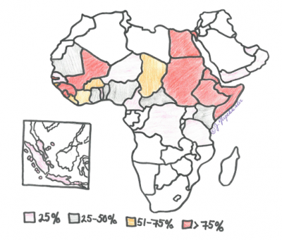 Tyttöjen ja naisten ympärileikkauksen levinneisyys Aasiassa, Lähi-idässä ja Afrikassa
